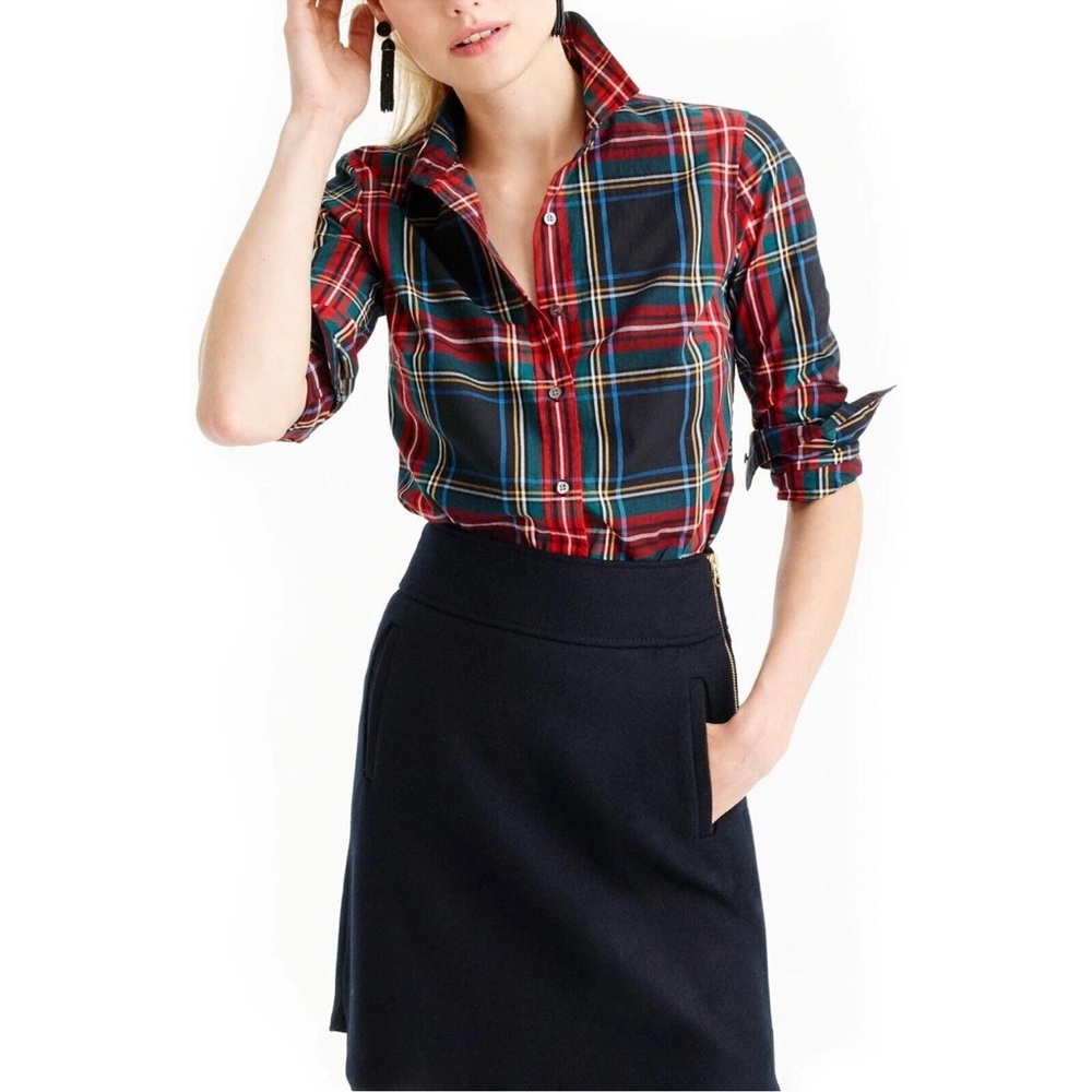 J. Crew Perfect Shirt Stewart Tartan Plaid Button Down Blouse Long Sleeve Sz 6